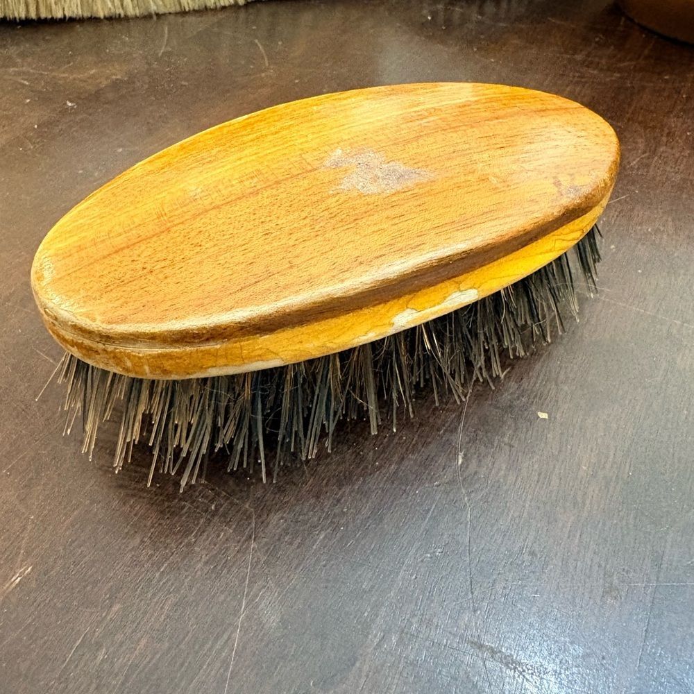 Vintage Wood Handle Clothes Brush in Natural Wood and Black Bristles